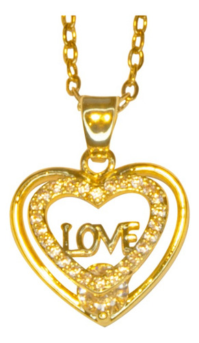 Cadena Color Oro Dije Corazon Love Acero Inoxidable Mujer