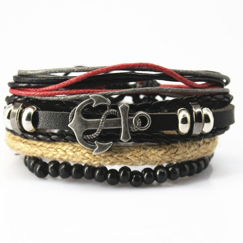 Pulsera De Cuero Hombre Mujer Ancla Elegante Juvenil 1