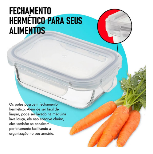 Kit 4 Potes 1040ml Hermético Vidro Marmita Com 4 Travas