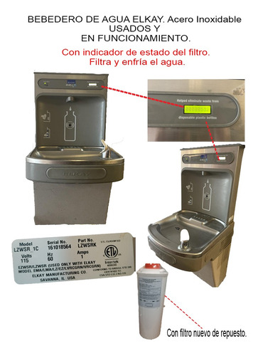 Dispensador De Agua Elkay, Acero Inox. Filtra Y Enfría