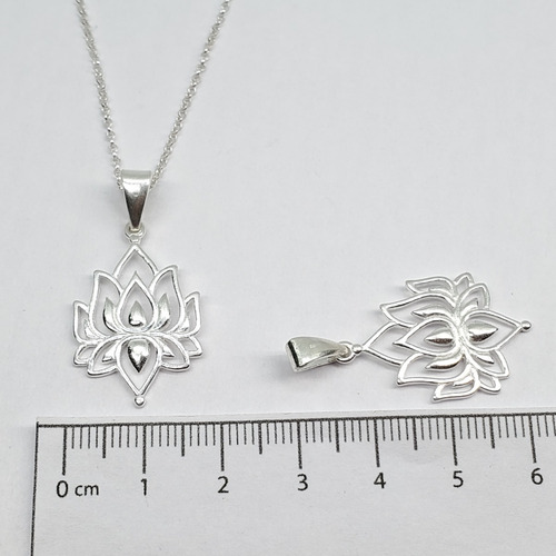 Imagen 4 de 5 de Cadena Plata Rolo X 45cm + Dije Plata Flor De Loto 19x25mm