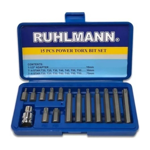 Set Juego X 15 Puntas Torx Bocallave Encastre 1/2 Ruhlmann 