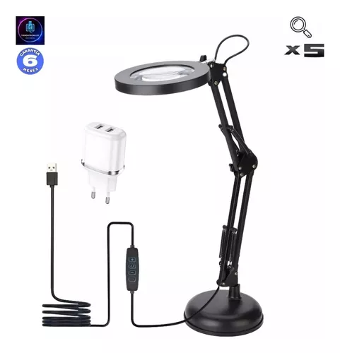 Lupa de aumento con base de mesa y luz led