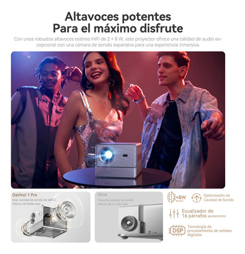Projetor Wanbo Davinci 1 Pro, Google Assistant, sistema operacional Google, foco automático, Wi-Fi 5G, Bluetooth 5.0, 1080p nativo, 600ansi, 2 alto-falantes de 8w, certificação Widevine L1, prata