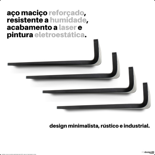 20cm - Mão Francesa Cantoneira Preta Reforçada - Rio Design99 - Ferro Aço Suporte Para Prateleira Resistente Industrial Prateleira Madeira Bancada Estante Triangular S47