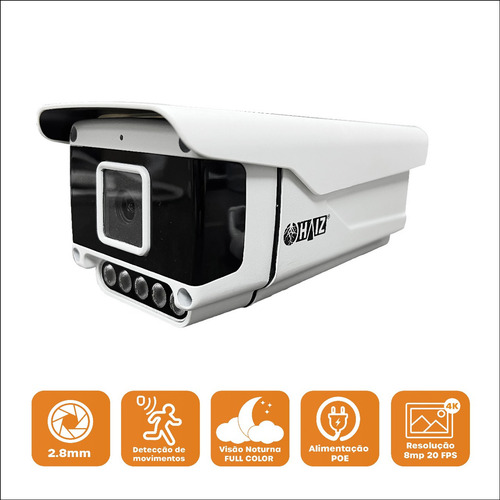 Câmera Ip 8mp 4k Poe Onvif Áudio Ir Detecção Facial Hd