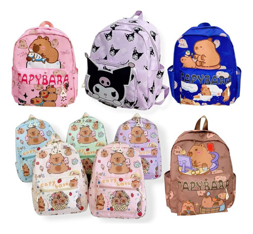 Mochilas Capybara Y Kuromi Modelos Escolar Color Marrón Diseño De La Tela Capybara 1