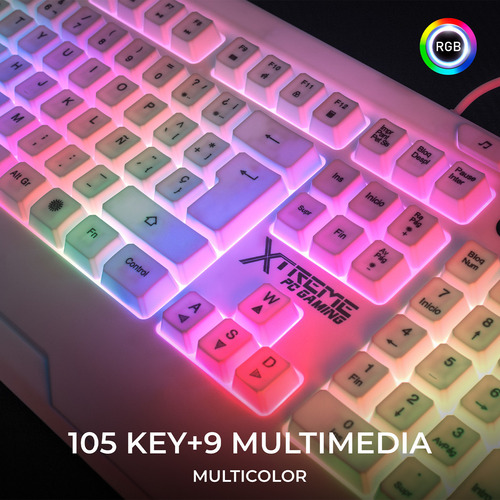 Kit Gamer 4 En 1 Xtreme Pc Gaming Battle Force Teclado Membrana Español Mouse Audifonos Mousepad Rgb Usb Blanco
