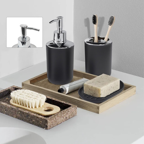 Juego Accesorios Set De Baño 6 Piezas Inoxidable Cepillo Wc Negro