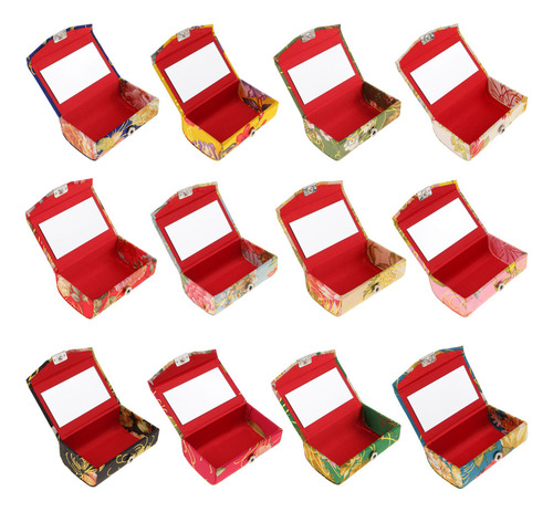 Caja De Lápiz Labial Floral Brocado Con Estuche Con Espejo
