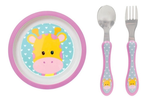 Kit Pratinho + Talheres Para Bebês +6 Meses Buba ® Girafa