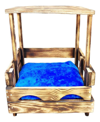 Cama Perro Chico Gato Buro Casita Madera Efecto Quemado