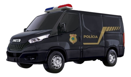 Carrinho Van Policia Federal Iveco Brinquedo Com Acessórios Cor Preto
