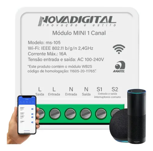 Novadigital MS-105 Mini Interruptor Wifi Inteligente 1ch Automaçã...