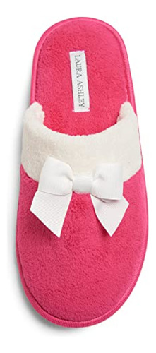 Laura Ashley - Pantuflas De Rizo Para Mujer Con Lazo, Color