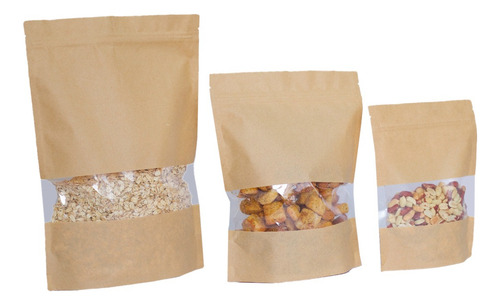 Bolsas Pouch Kraft Con Ventana/zipper 250 Grs 100 Pzs
