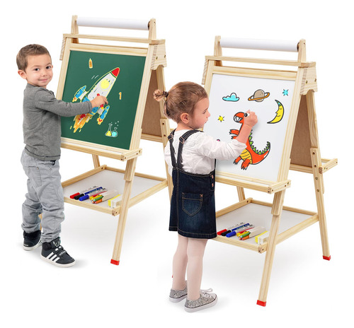 Caballete De Madera Ajustable Para Niños Con Doble Cara