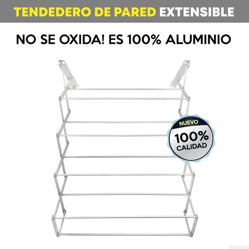 Imagen 3 de 7 de Tendedero Tender Pared Extensible Aluminio 80 Cm Reforzado