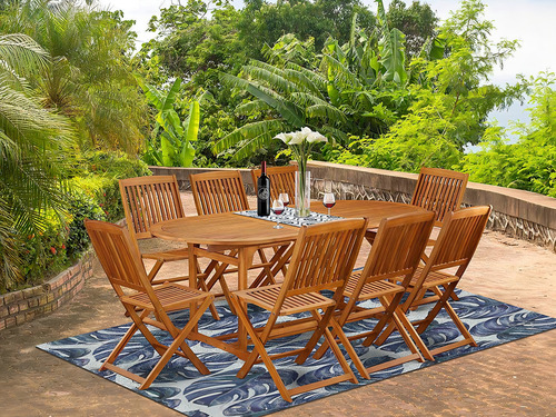 Este Juego De 9 Piezas De Acacia Exterior Patio Comedor Incl