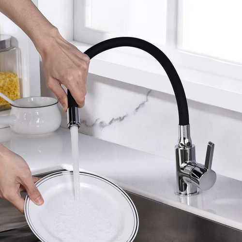 Llave Lavaplatos Monomando Cuello Flexible Negro