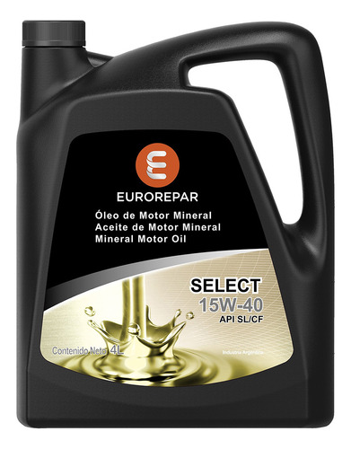 Aceite Para Motor Mineral Eurorepar Select 15w40 4l