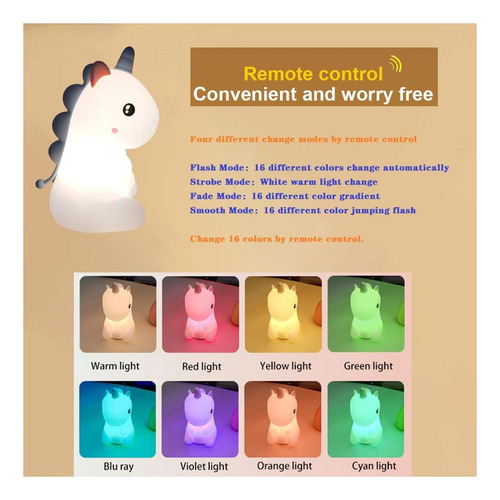 Luz Nocturna De Unicornio De Silicona De Hasdlga, 16 Colores