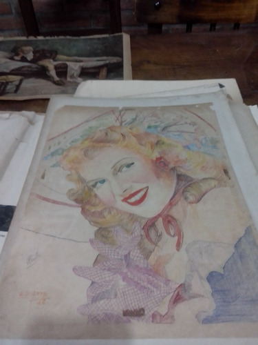 Dibujo Hecho Por Eva Duarte ,único,Rita Hayworth,año 46!!!