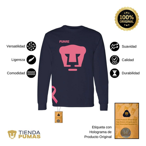 Playera Deportiva M Larga Hombre Pumas Unam Mes Rosa