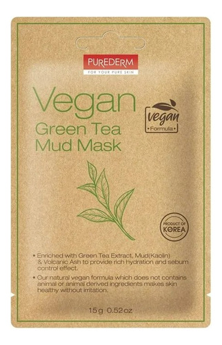 2 Pza Mascarilla Facial Purederm De Arcilla Vegana Con Té Ve