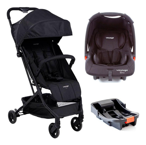 Carrinho De Passeio Yupi Preto Com Bebê Conforto E Base