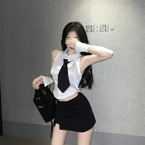 Top Corto Sin Mangas Para Mujer Con Corbata Y Mangas