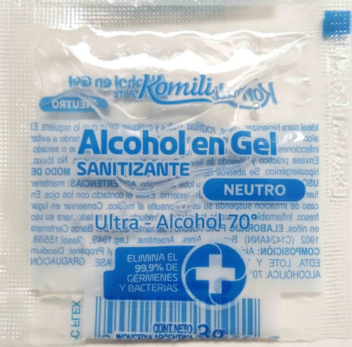 Sachet Alcohol En Gel Antibacterial Aprobado Anmat 3 Ml X100