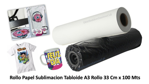 Papel Tabloide Sublimación A3 Rollo 33 Cm X 100 Mts