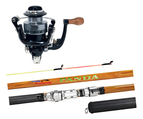 Kit Pesca Piau Molinete Cross Mini + Vara Telescópica 1,50m Cor Preto