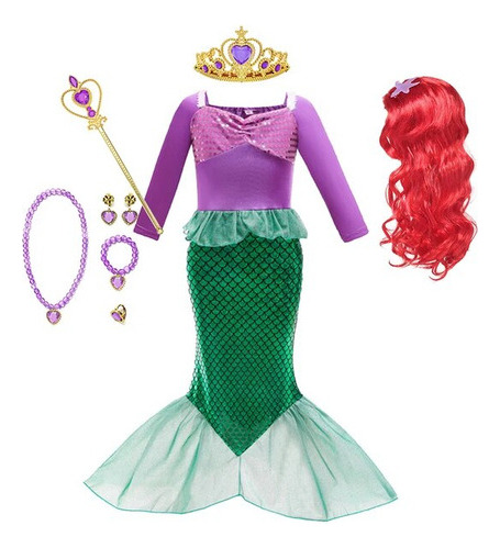 Vestido De Princesa Mermaid Ariel  Vestido De Manga Corta Pa