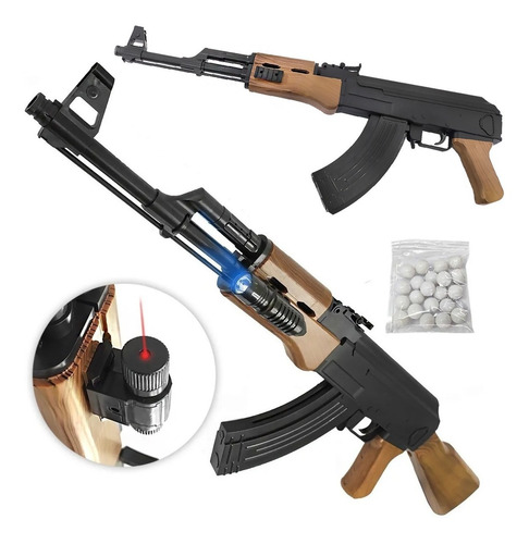 Imagen 1 de 10 de Rifle Fusil Airsoft Ak47 Replica Resorte Laser Linterna 6 Mm