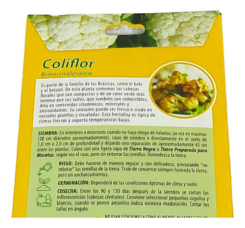 Semillas De Coliflor Happy Flower Para Hortalizas 1g