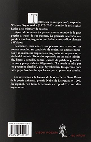 Antología Poética: 918 (visor De Poesía), De Szymborska, Wislawa. Editorial Visor Libros, S.l., Tapa Tapa Blanda En Español