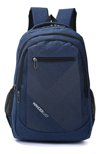 Mochila Wanderlust Urban Mode Con Bolsillo Porta Notebook Color Azul - 34096 Diseño De La Tela Liso