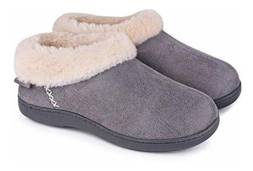 Everfoams Women's Micro Suede Slippers With Fuzzy Shearling 
