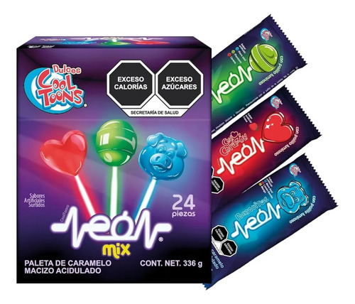 Cool Toons Paleta Laser Neon Mix 24 Piezas