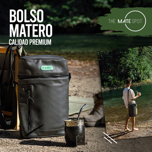 Bolso Matero Matera Regulable Porta Termo Bombilla Mate Eco Cuero The Mate Spot Negro