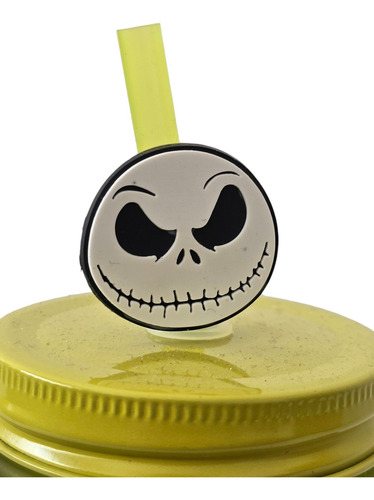 Mason Jar Tarro Asa Vidrio Con Tapa Popote Personajes Jarro Color Verde Oogie Boogie