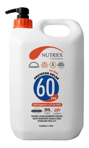 Protetor Bloqueador Solar Fps 60 4 Litros Nutriex