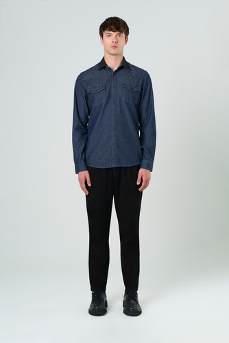 Vélez Camisa Alcor Manga Larga De Algodón Hombre Azul Oscuro