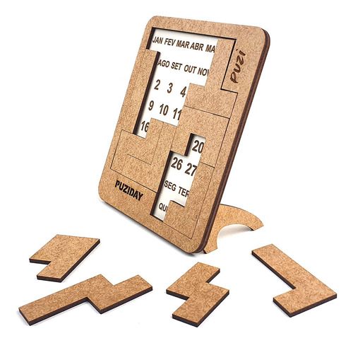 Puziday - 1 Puzzle Diferente Todo Dia | Quebra-cabeça Desafio Calendário De Madeira (milhares De Combinações)