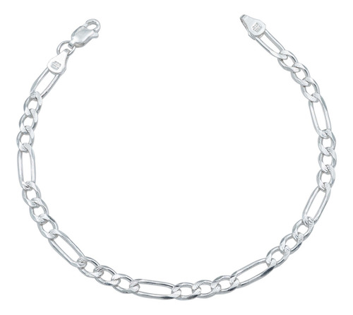 Esclava Pulsera Fígaro 3x1 Unisex Diamantada Plata 925 5 Mm Color Plateado Diámetro 6 Cm Largo 21 Cm