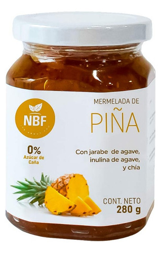 Mermelada De Piña Sin Azucar, Con Inulina Y Chía 280gr, Nbf