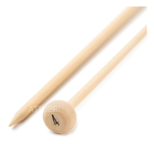 Imagen 3 de 4 de Par 2 Agujas Tejer De Madera Tricot N° 4mm X Par