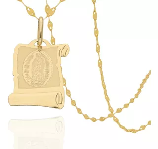 Cadena Gargantilla Con Medalla Virgen Guadalupe De Oro 14k